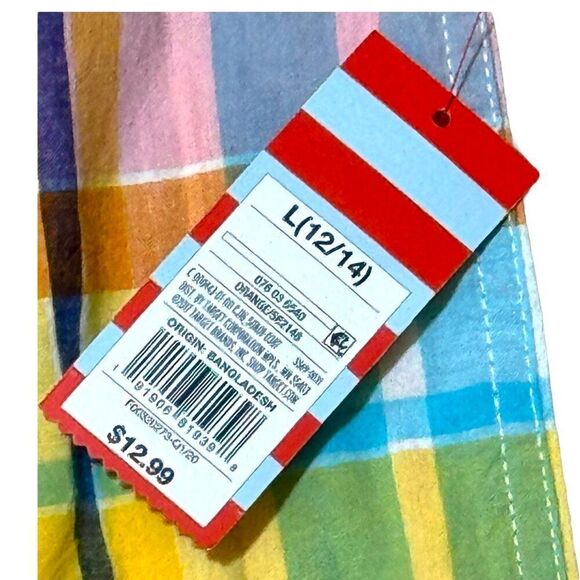 Lot of 2 NEW Cat & Jack Boys Button-Down Shirts L 12 14 Red Plaid & Blue Stars - Picture 8 of 10